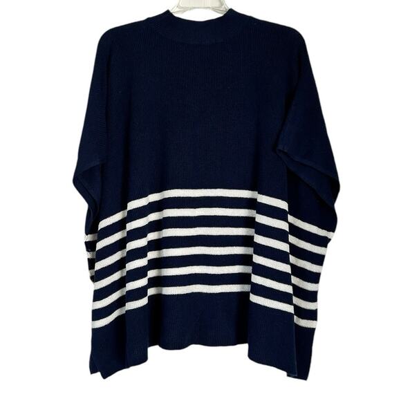 J.CREW Women's Striped‎ Relaxed fit Poncho in antique navy ivory stripe-OS - Picture 4 of 7